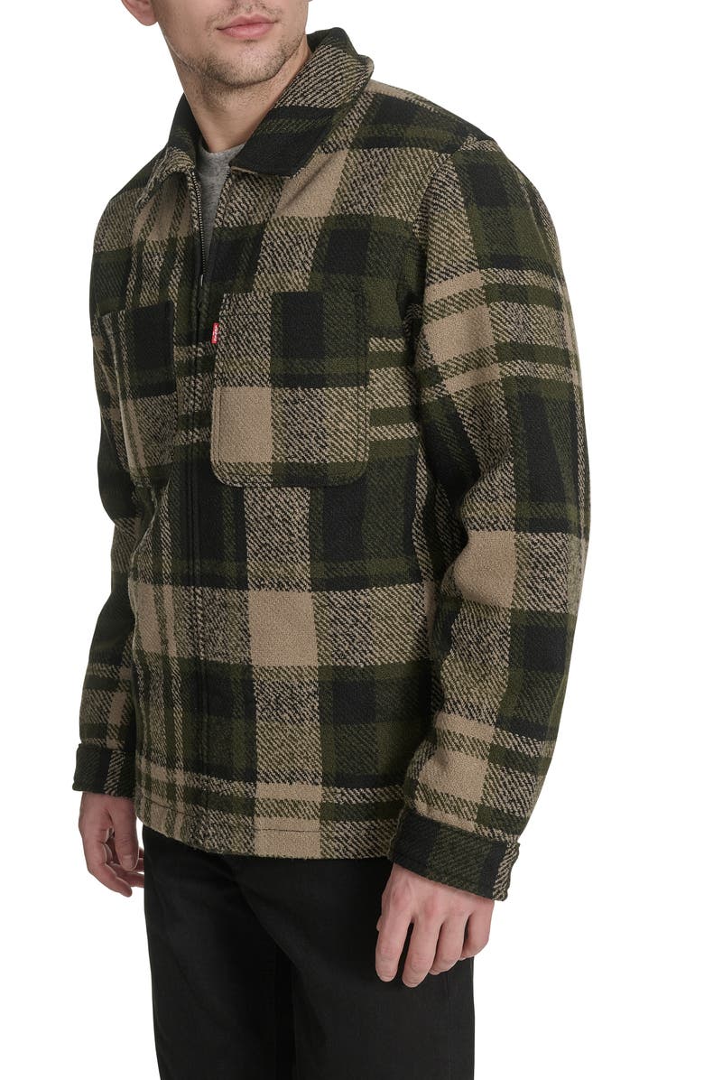 Levi's Zip Front Plaid Shacket, Alternate, color, Green/ Black