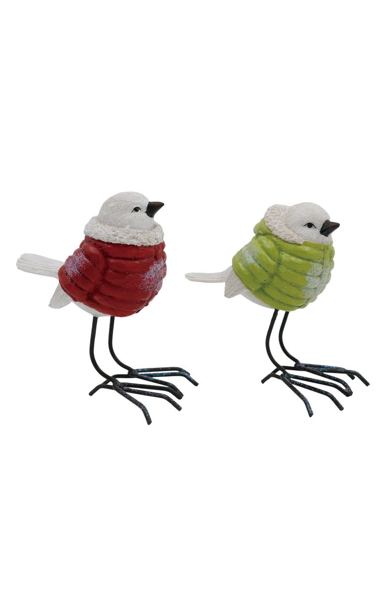 Transpac Resin Bird Puffy Coat Set of 2 Decorative Figurines for Christmas, Main, color, Green