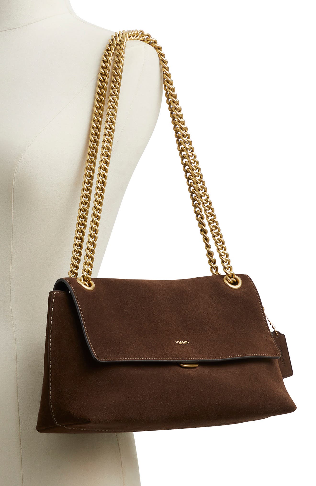 Chelsea 30 Suede Shoulder Bag, Alternate, color, DARK CHOCOLATE