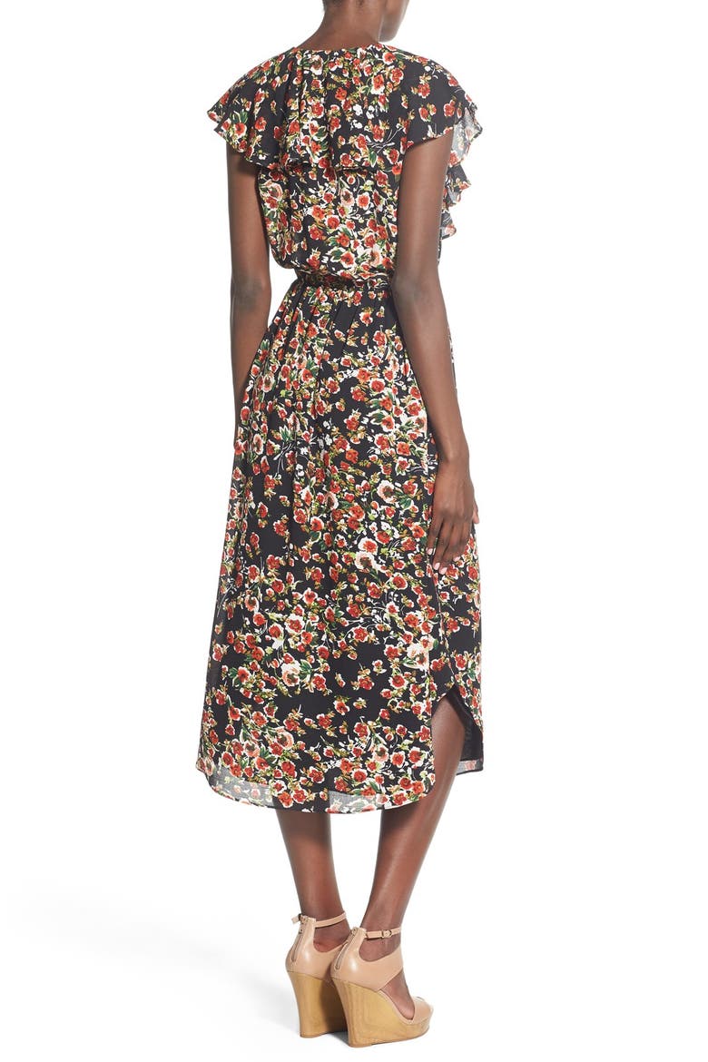 Floral Midi Dress, Alternate, color, BLACK/ FLORAL