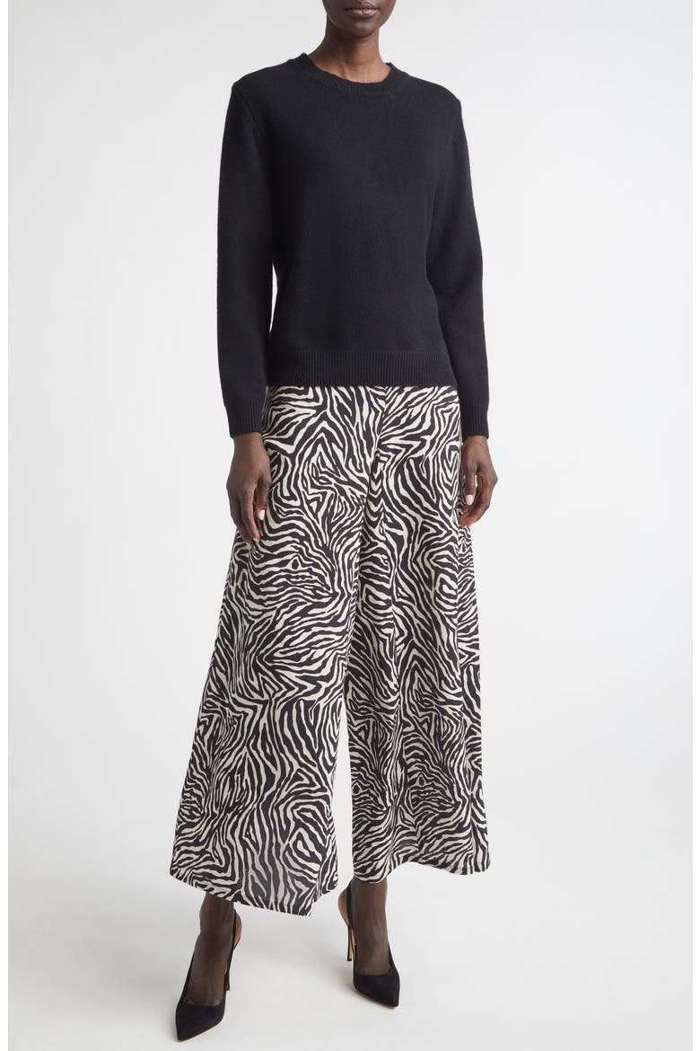 Romy Zebra Print Wide Leg Crop Pants, Alternate, color, BLACK/ LINEN