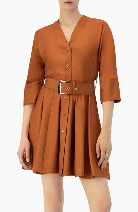 Dolman Sleeve Solid Dress with Belt