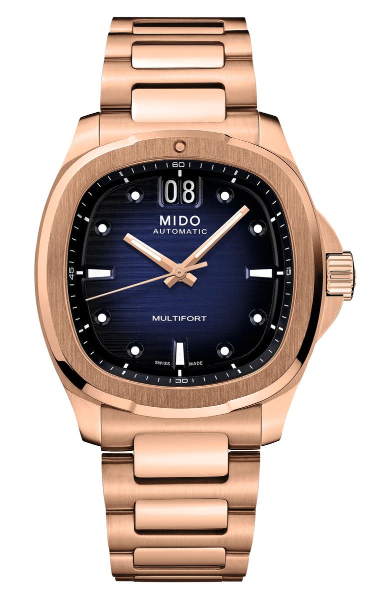 MIDO Multifort TV Big Date Automatic Bracelet Watch, 39.2mm x 40mm, Main, color, Blue