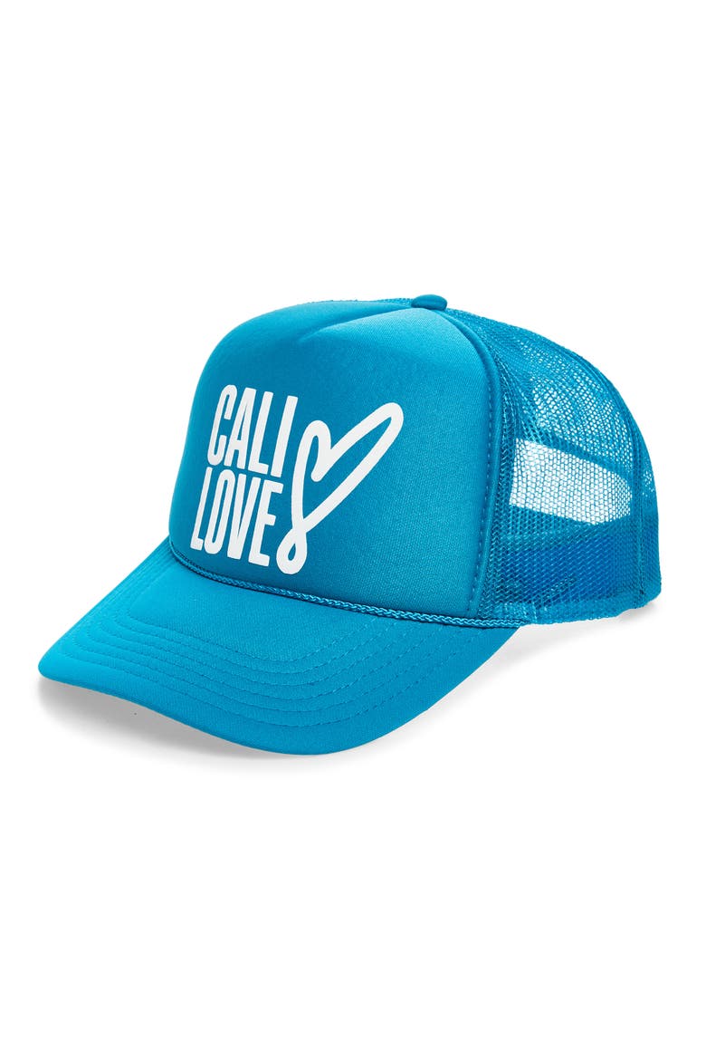Cali Love Trucker Hat, Main, color, TURQUOISE/ WHITE