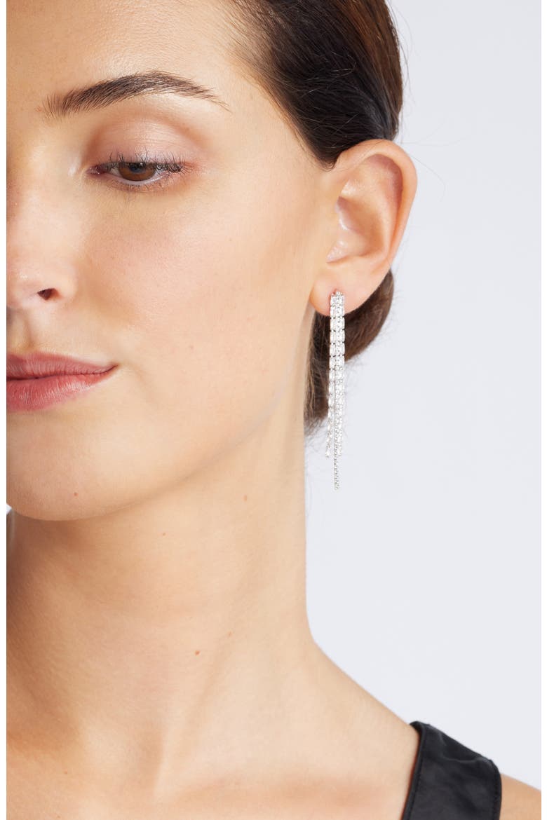 Cubic Zirconia Linear Drop Earrings, Alternate, color, CLEAR- SILVER