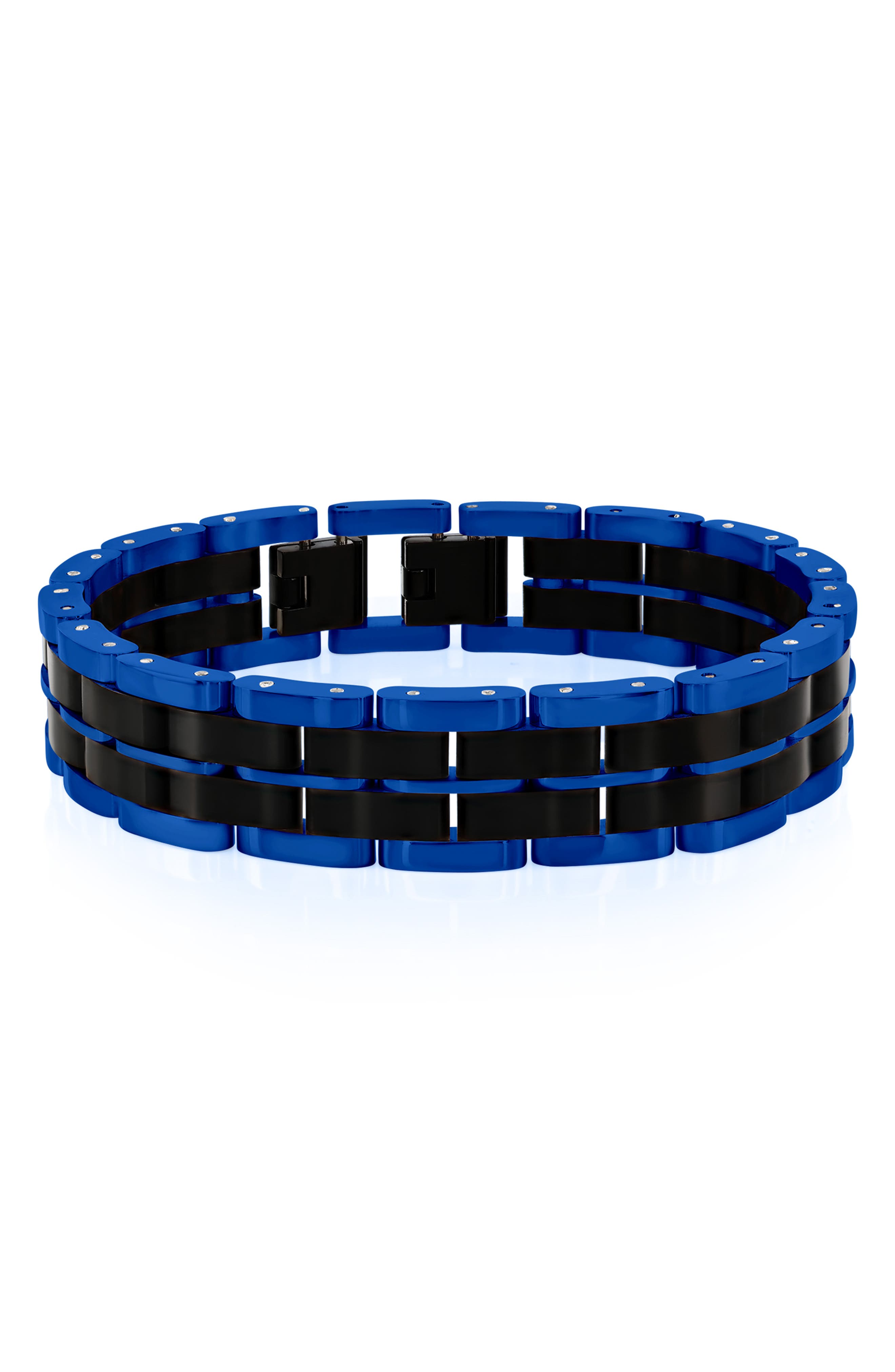 Blackjack Two-tone Striped Link Bracelet In Black/blue