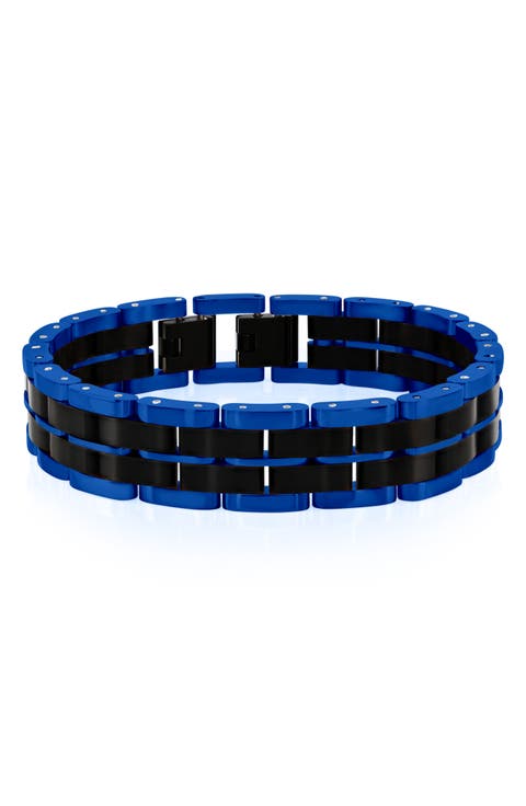 Men's Two-Tone Striped Link Bracelet