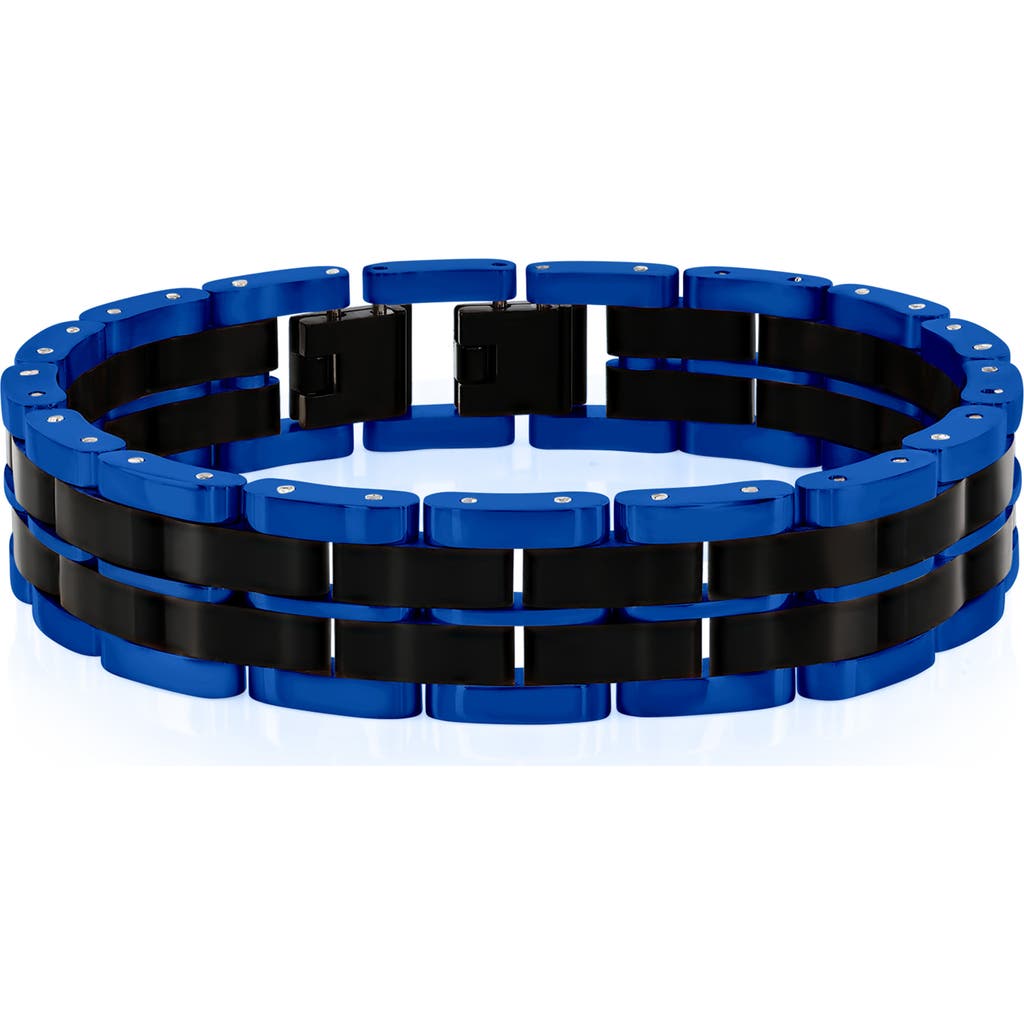 Blackjack Two-tone Striped Link Bracelet In Black/blue