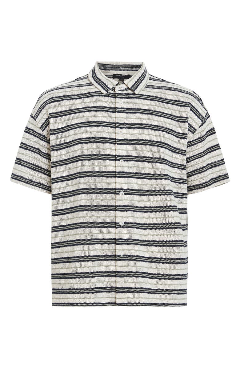AllSaints Jackson Oversize Stripe Short Sleeve Knit Button-Up Shirt, Alternate, color,