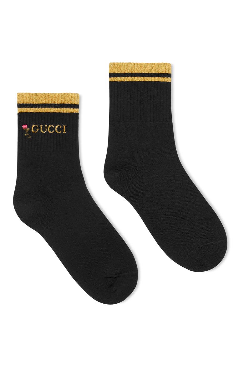 Metallic Logo Crew Socks, Main, color, BLACK/ YELLOW