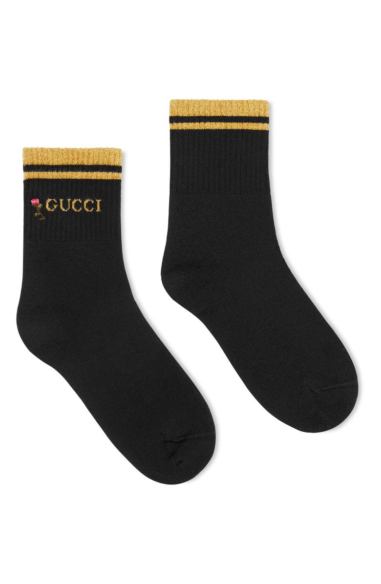 Gucci Metallic Logo Crew Socks, Main, color, 
