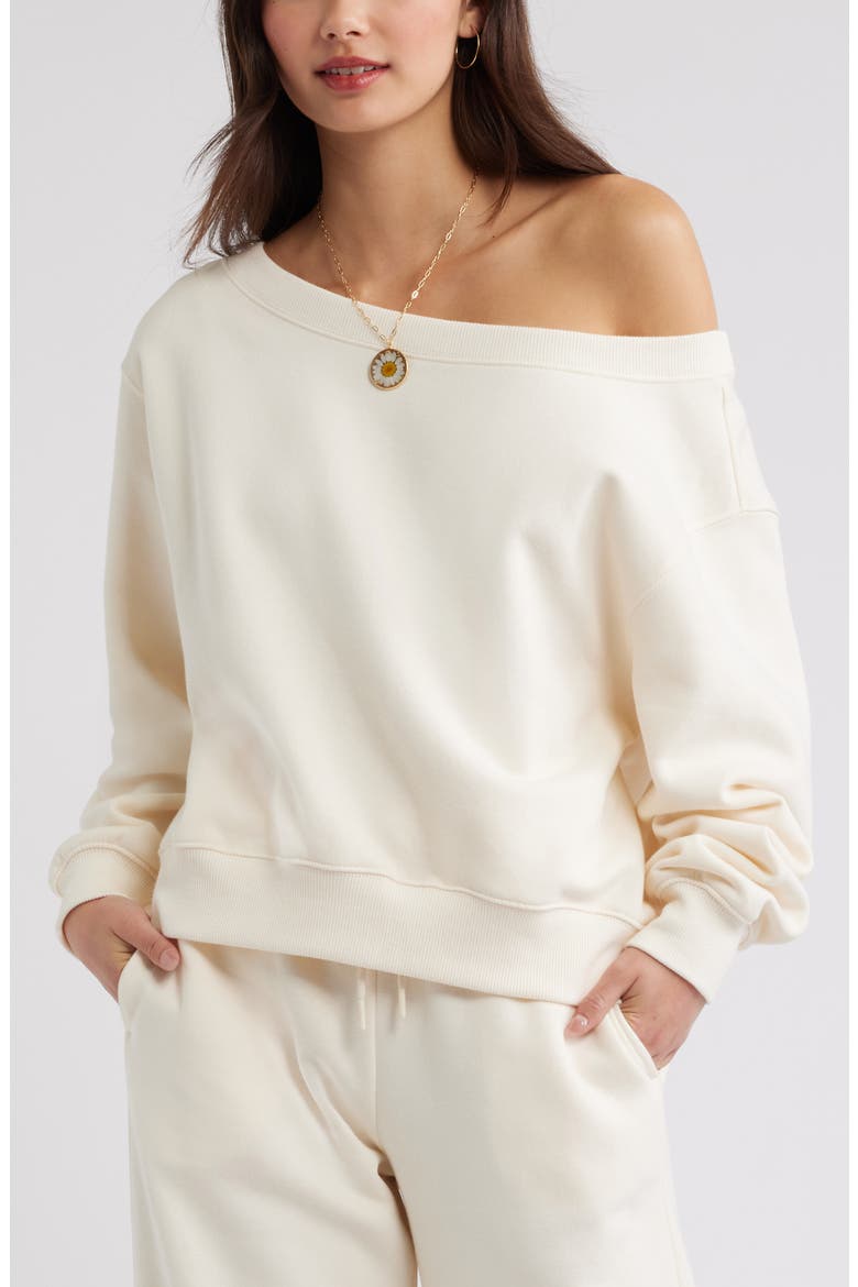 Off the Shoulder Fleece Sweatshirt, Main, color, IVORY ANTIQUE