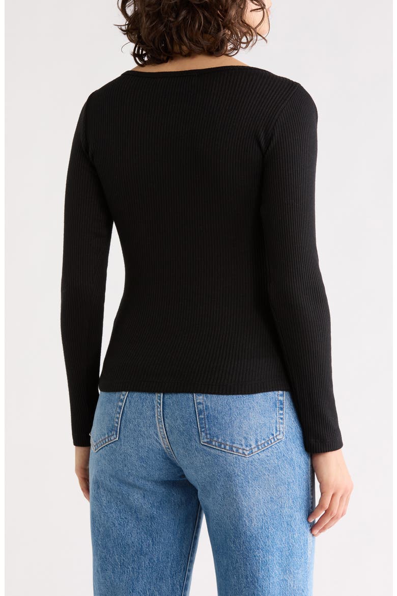 Long Sleeve Ribbed Top, Alternate, color, BLACK