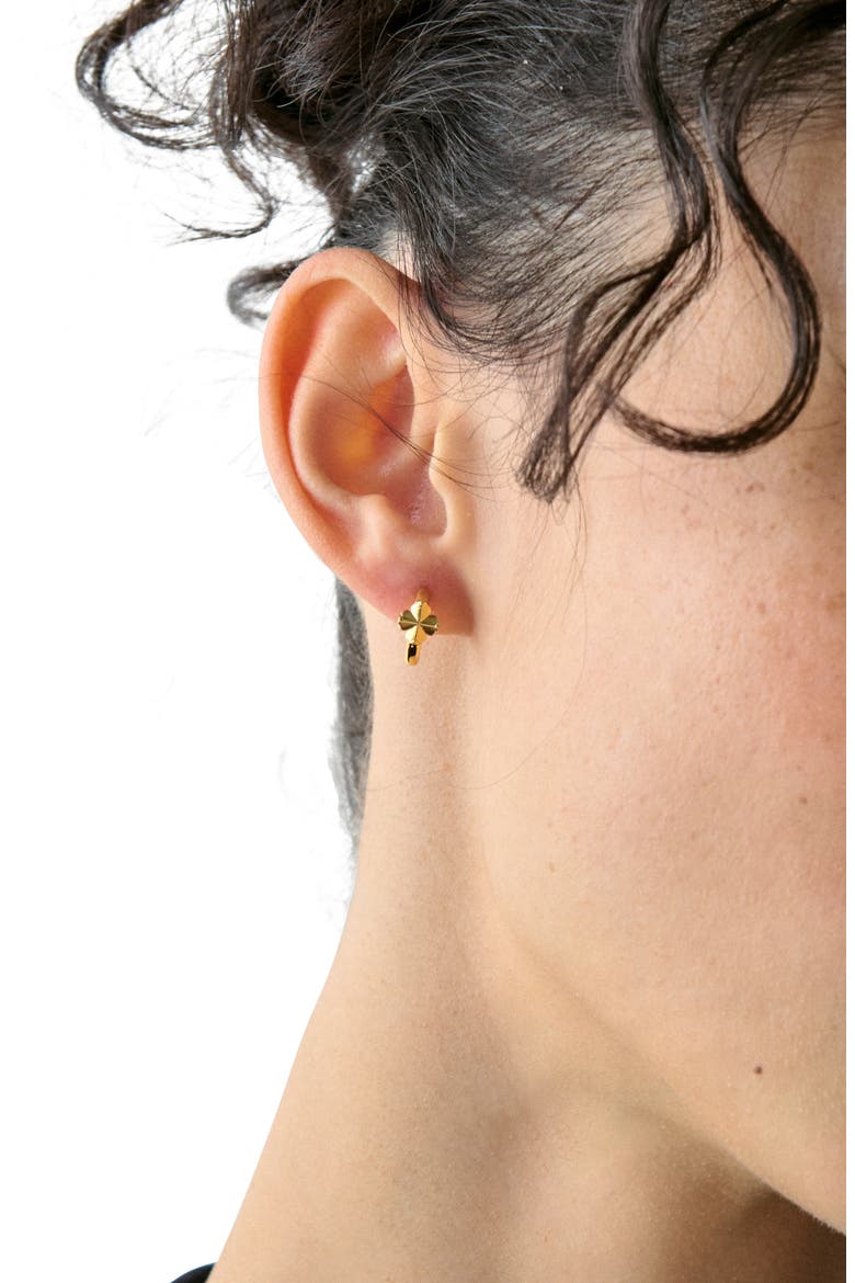 spade flower huggie hoop earrings, Alternate, color, GOLD.