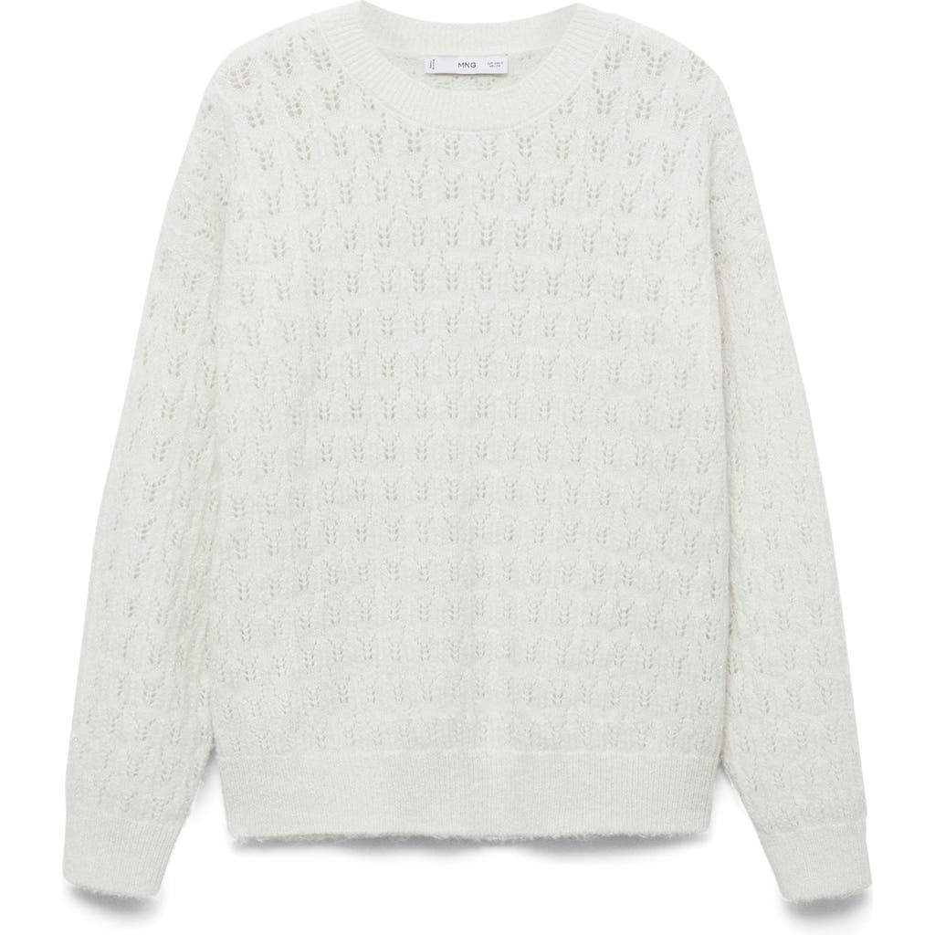 Mango Metallic Open Stitch Sweater In Ecru