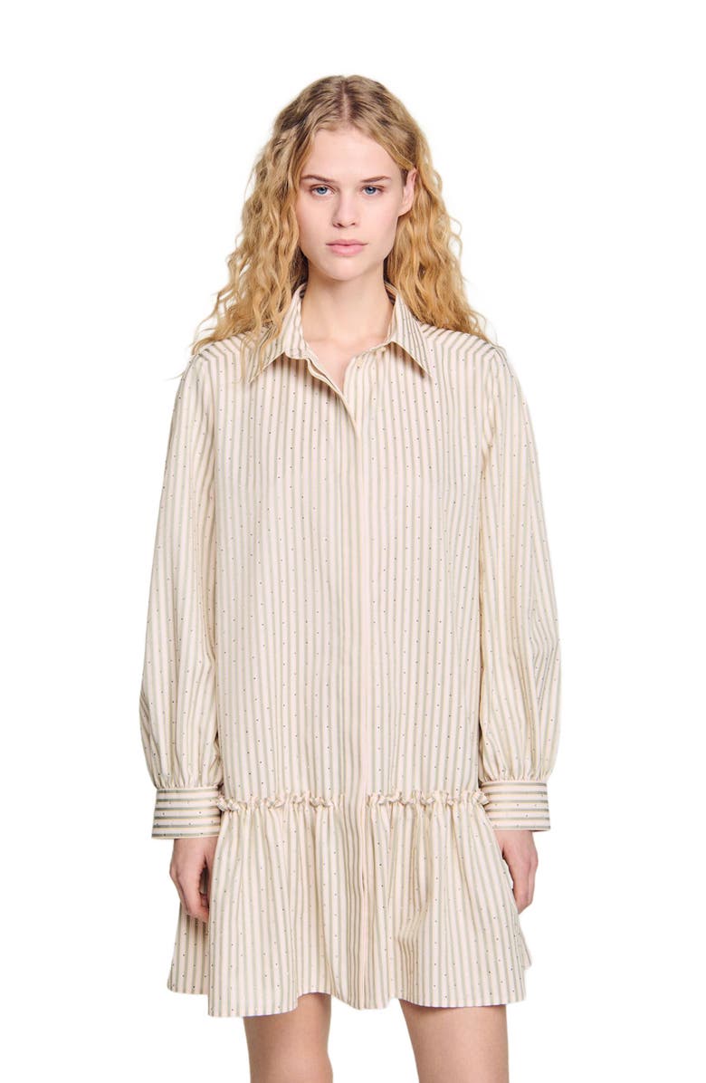 SANDRO Rhinestone striped shirt dress, Alternate, color,