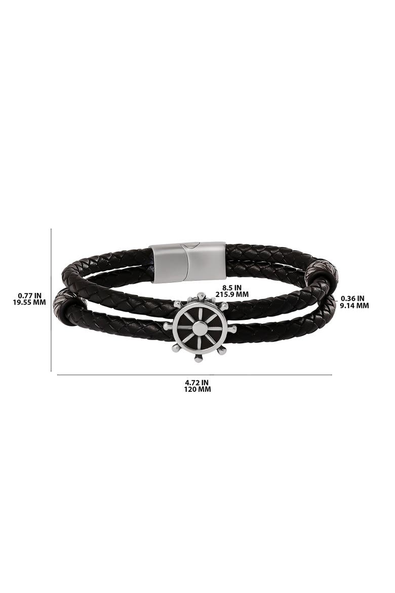 Nautical Wheel Black Braided Bracelet, Alternate, color, Black