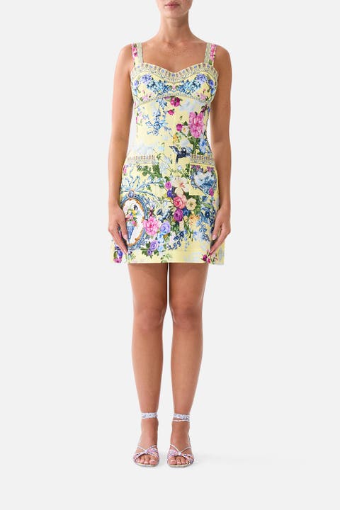 Fitted Short Dress With Topstitching