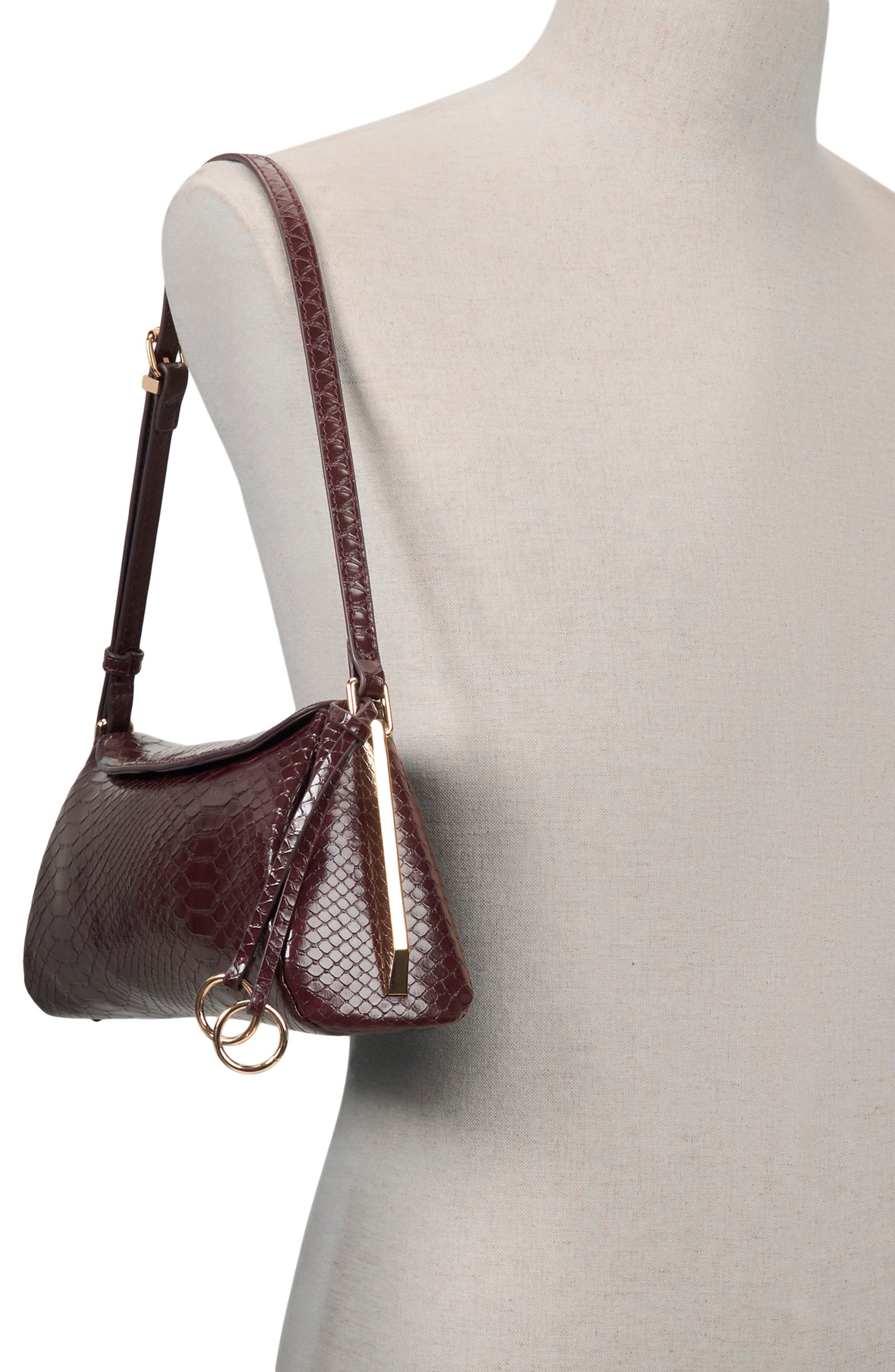 Hillarieex Croc Embossed Faux Leather Shoulder Bag, Alternate, color, BORDO