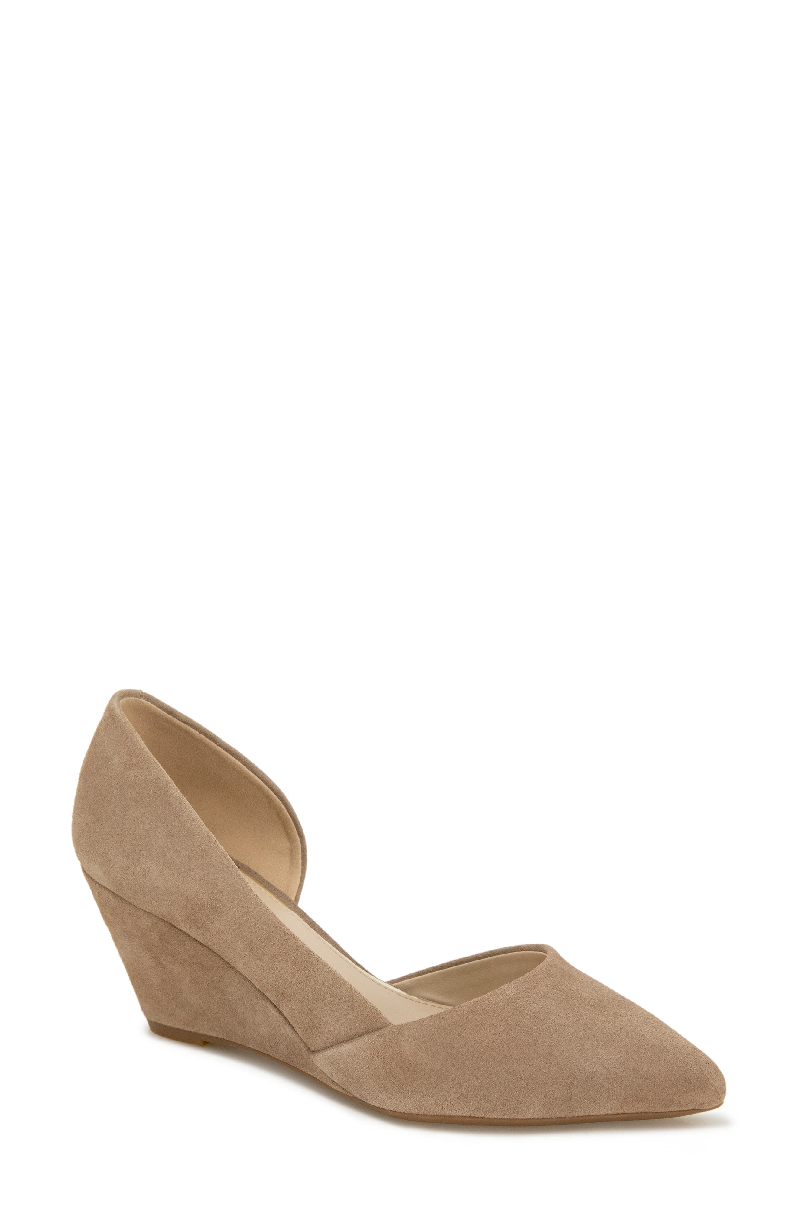 New York 'Ellis' Half d'Orsay Wedge Pump, Main, color, MUSHROOM SUEDE