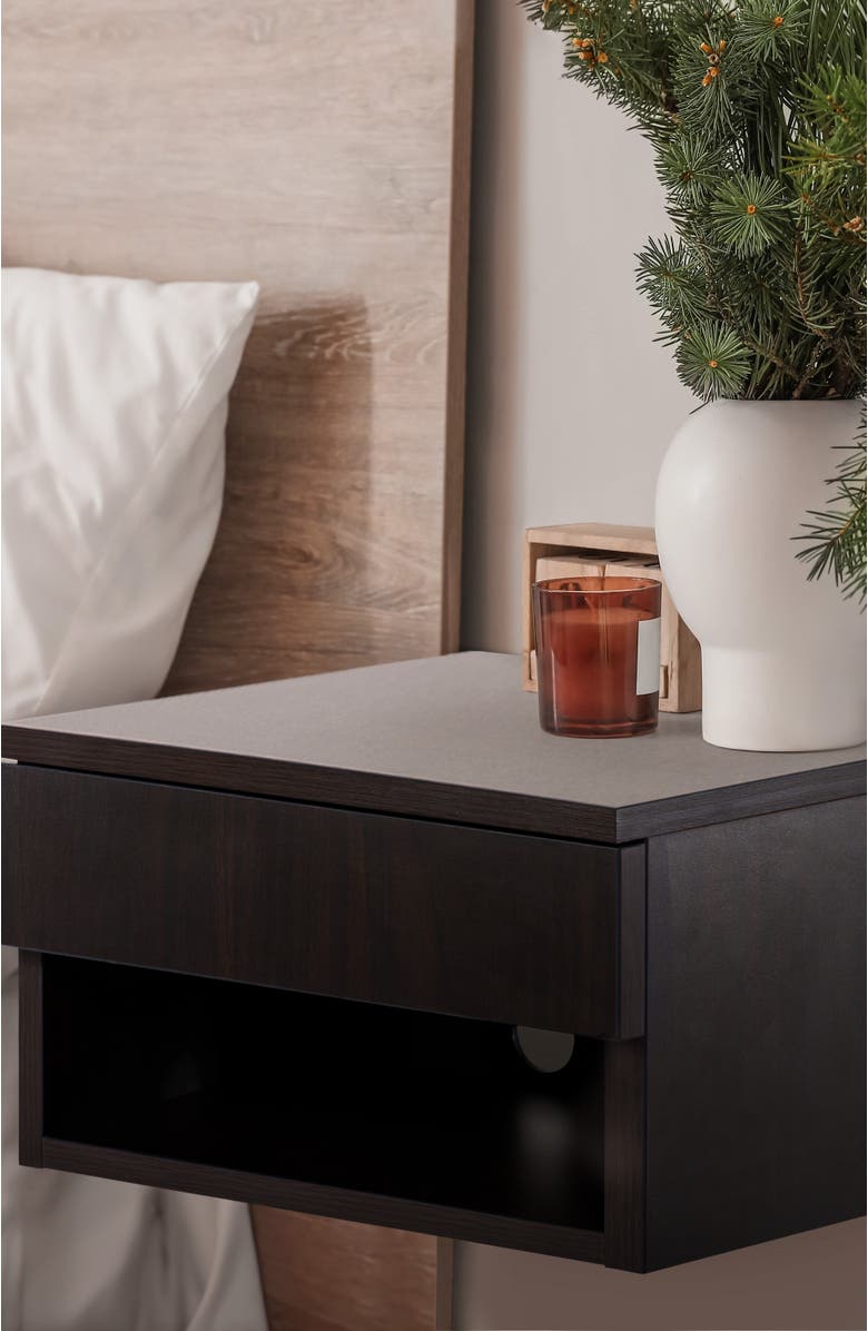 JONATHAN Y Ettore Mid-Century Modern Floating Wall Mounted Nightstand with Soft-Close Drawer and Cable Hole, Alternate, color, Black