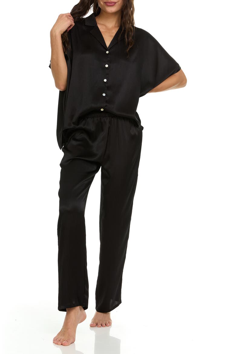 Allesandra Satin Charmeuse Pajamas, Alternate, color, BLACK