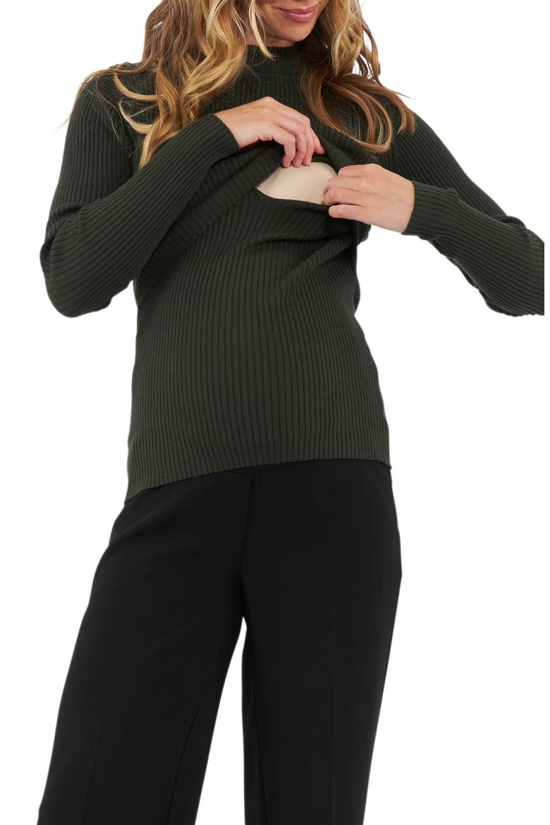 Lift Up Rib Maternity/Nursing Sweater, Alternate, color, IVY