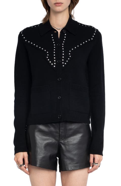 Adany Stud Detail Wool & Cashmere Cardigan