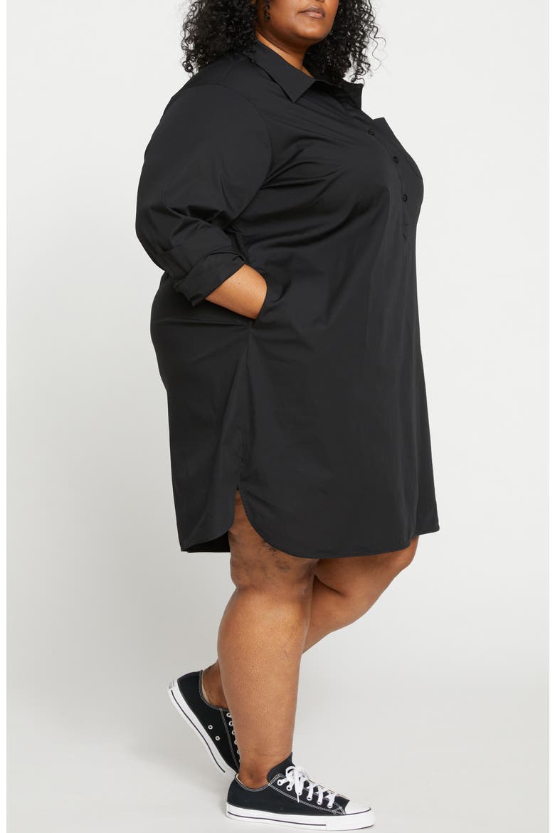 Rubicon Long Sleeve Stretch Cotton Poplin Shirtdress, Alternate, color, BLACK