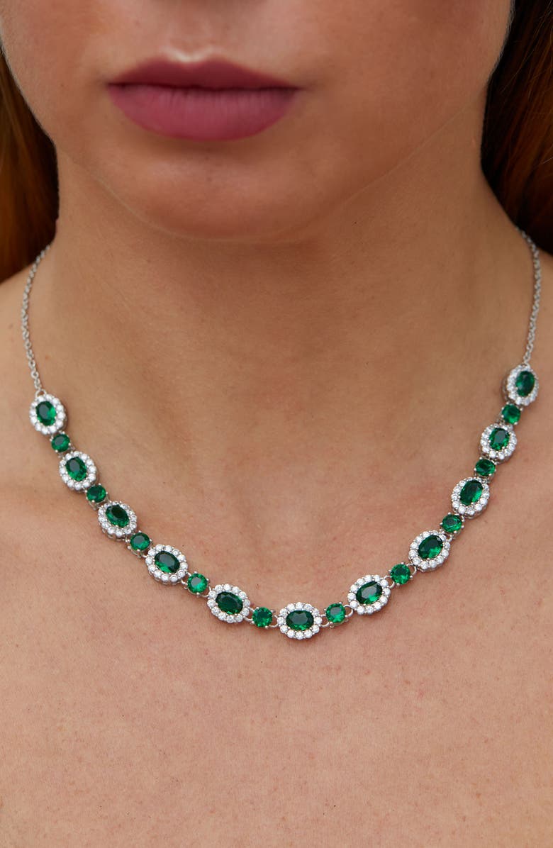 SAVVY CIE JEWELS Cubic Zirconia Halo Necklace, Alternate, color, Green