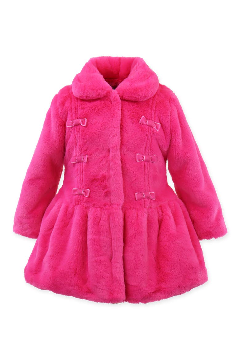 Faux Fur Bow Princess Coat, Main, color, HOT PINK PUFF