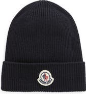 Moncler Logo Patch Virgin Wool Knit Beanie
