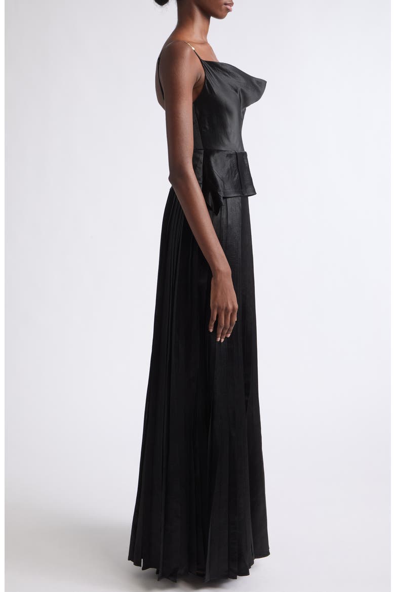 Cowl Neck Peplum Satin Gown, Alternate, color, BLACK