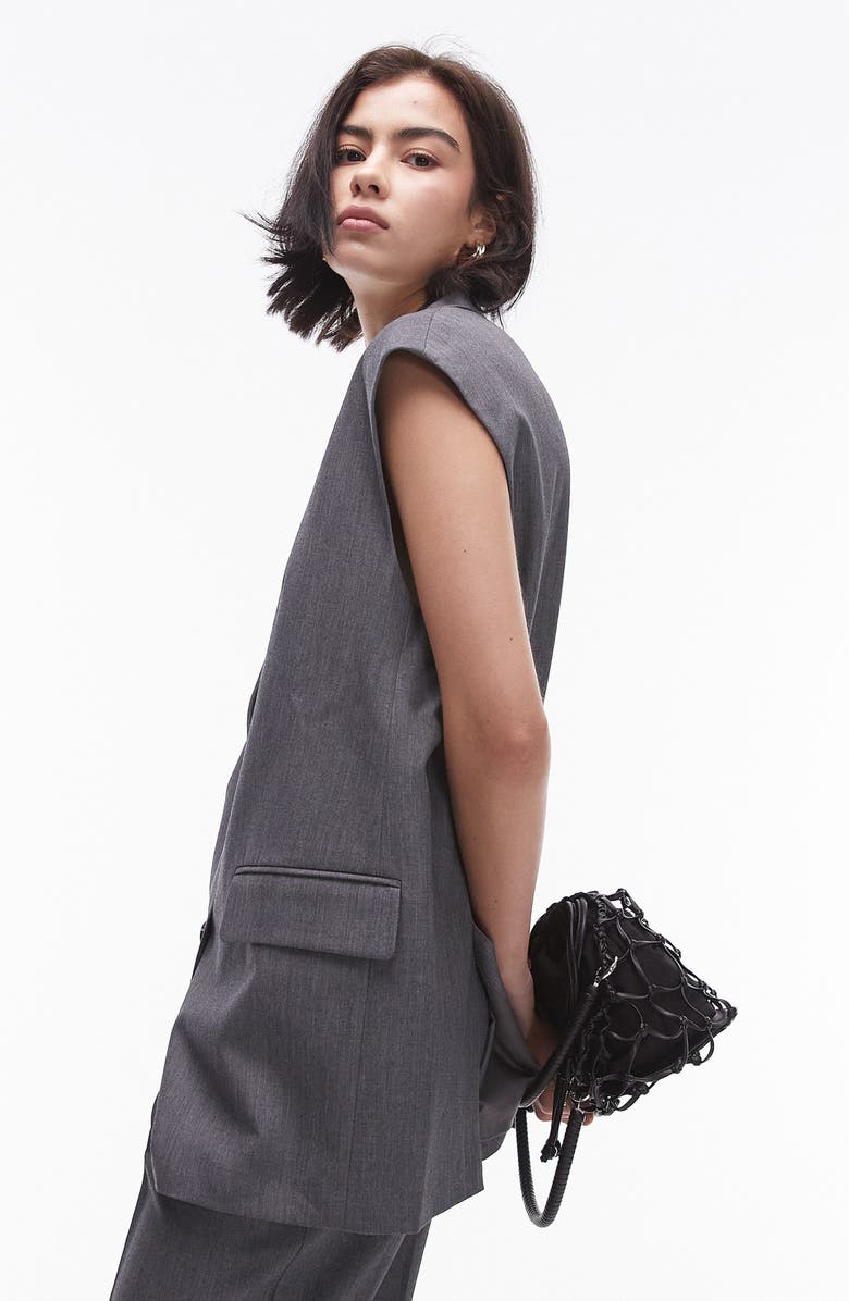 Topshop Cap Sleeve Blazer, Alternate, color,