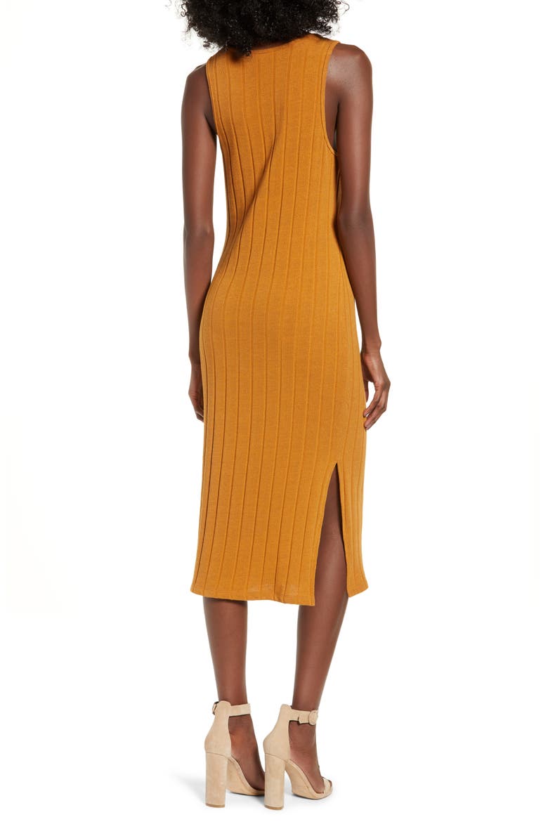 Ribbed Midi Dress, Alternate, color, CAMEL