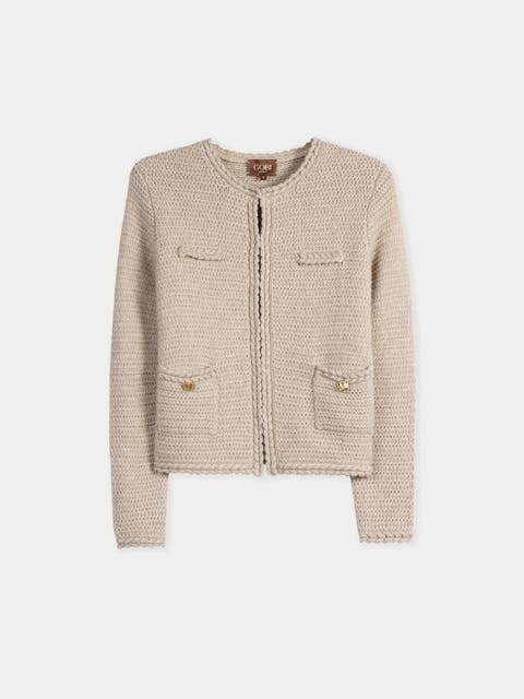 Textured Knit Cashmere Jacket-Style Cardigan