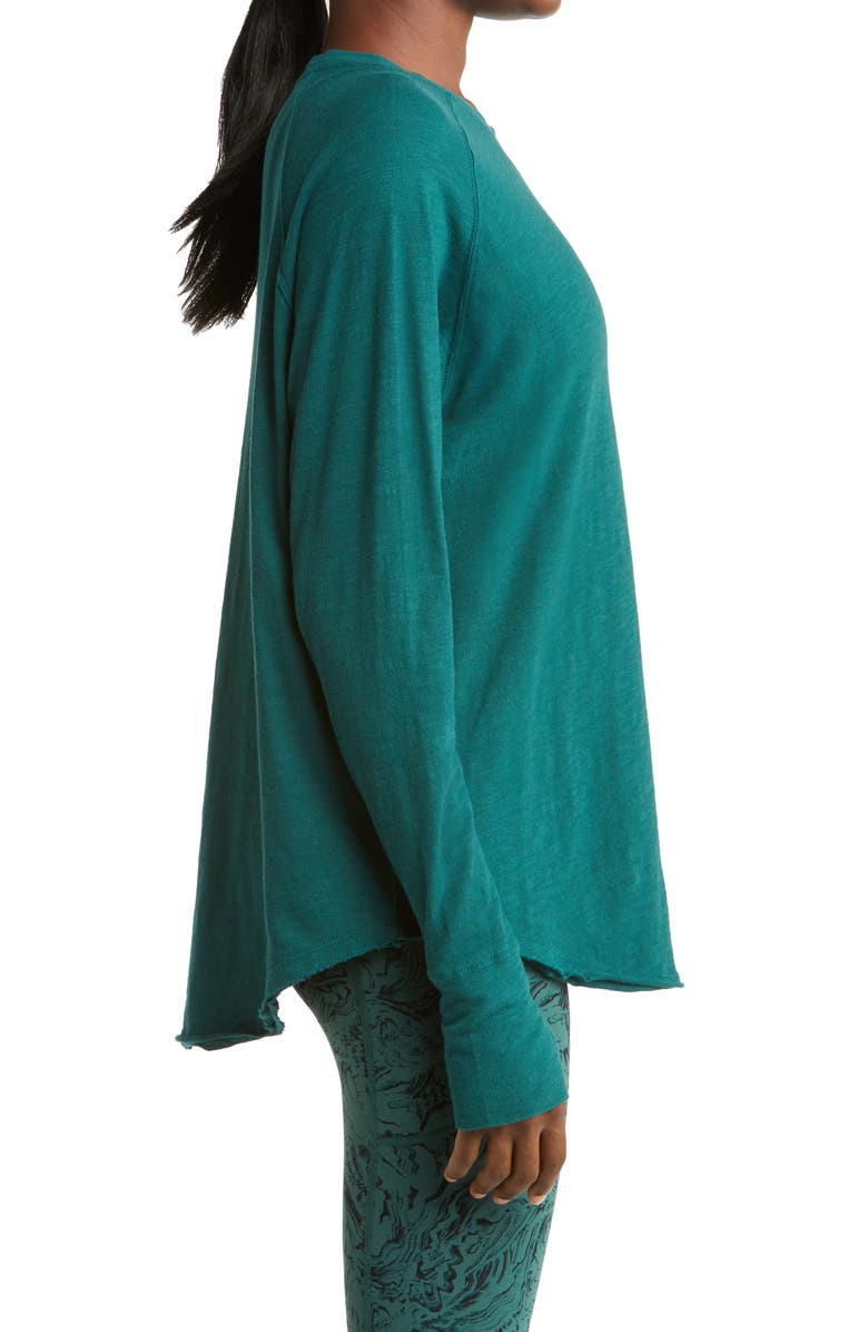 Zella Relaxed Washed Long Sleeve Slub Tee, Alternate, color, Green Bug