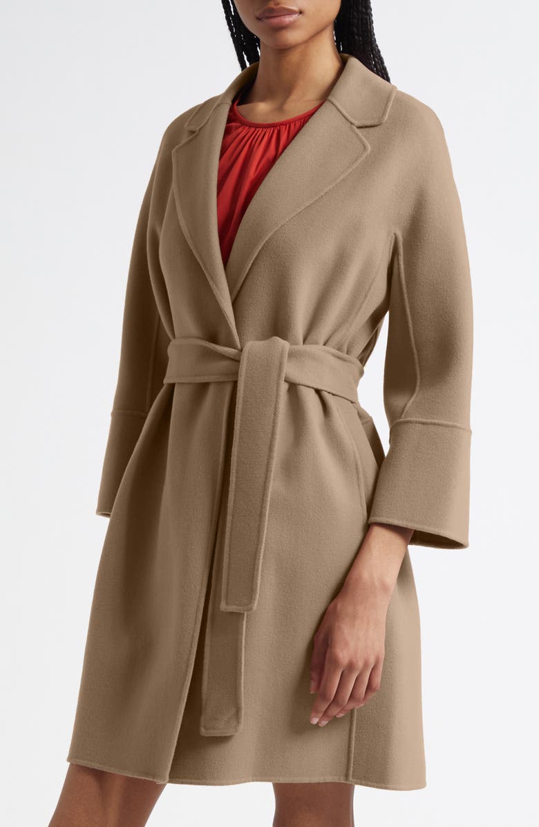 Max Mara Arona Double Face Virgin Wool Belted Coat, Alternate, color, Turtledove