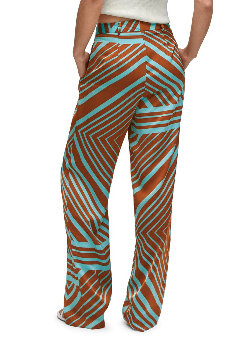 Geo Print High Waist Satin Pants, Alternate, color, TURQUOISE