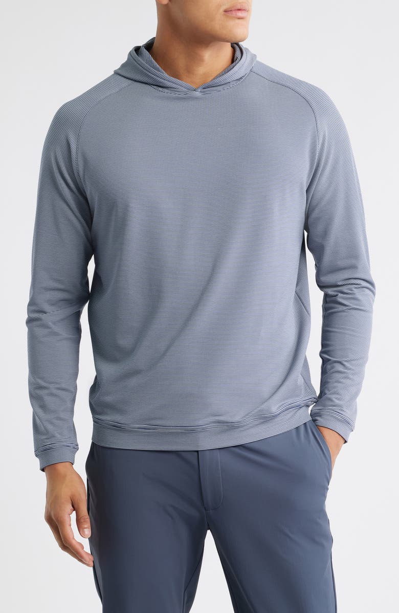 Peter Millar Pine Sugar Stripe Performance Hoodie, Main, color, Navy