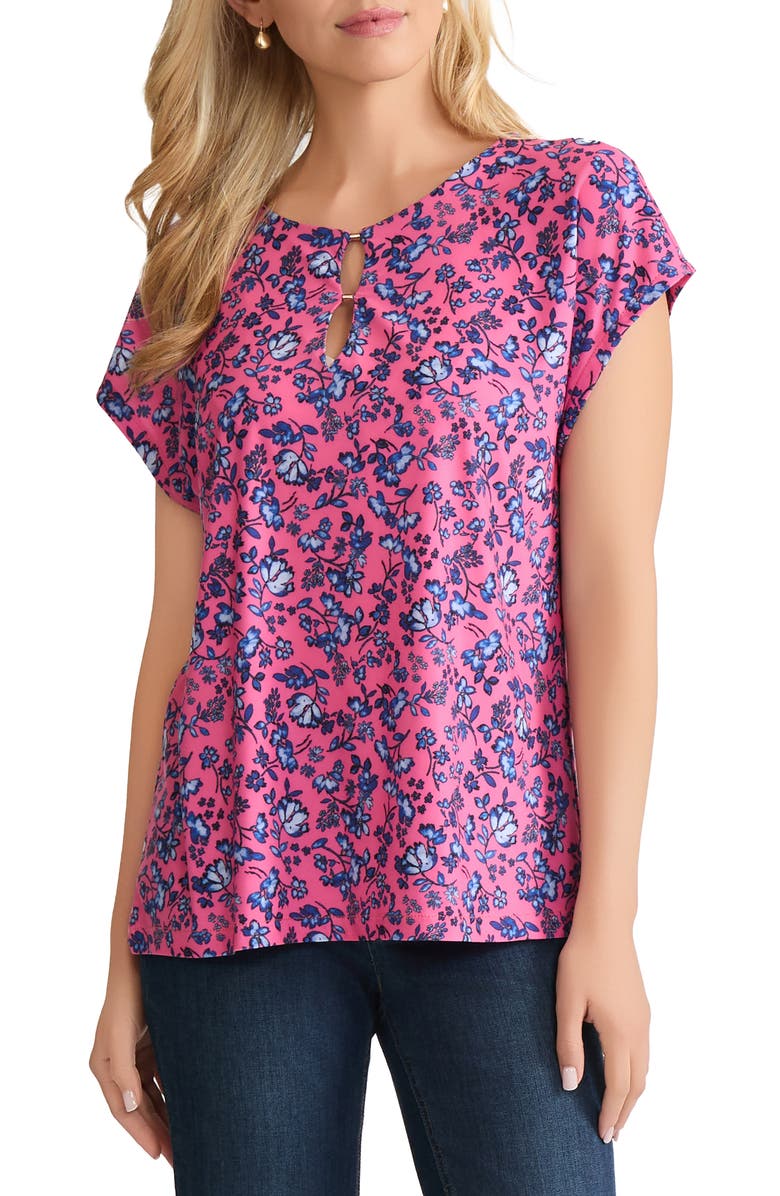 Jones New York Floral Cap Sleeve Top, Alternate, color, Sherbert Multi