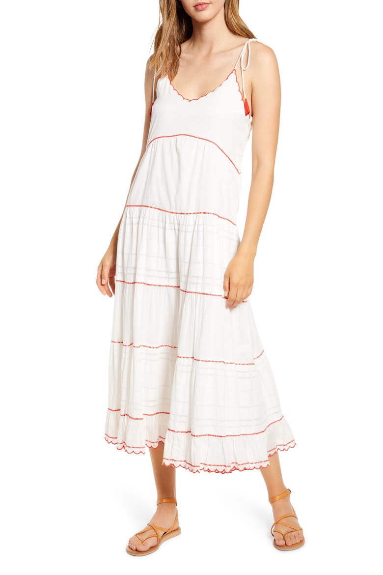 Scallop Embroidered Gauze Sundress, Main, color, WHITE
