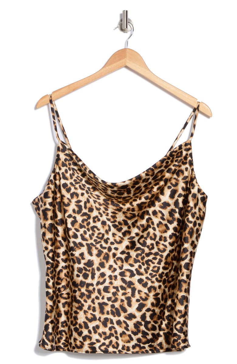 Renee C Leopard Print Satin Camisole, Alternate, color, Chocolate
