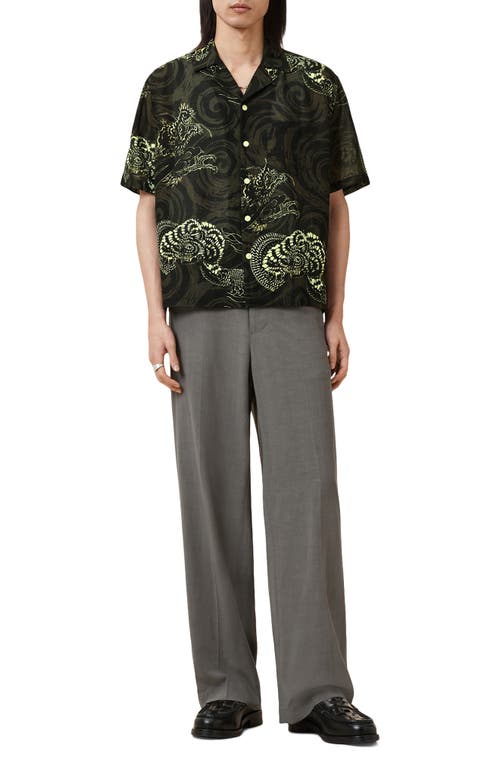 Allsaints Mens Kelp Green Sidewinder Graphic-print Short-sleeve Woven Shirt Xxl