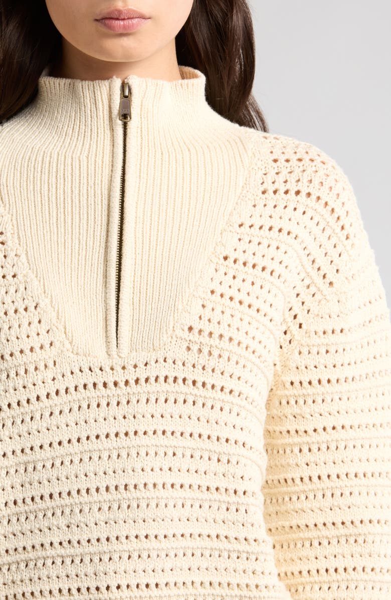 Marine Layer Stripe Open Stitch Quarter Zip Sweater, Alternate, color, Cream