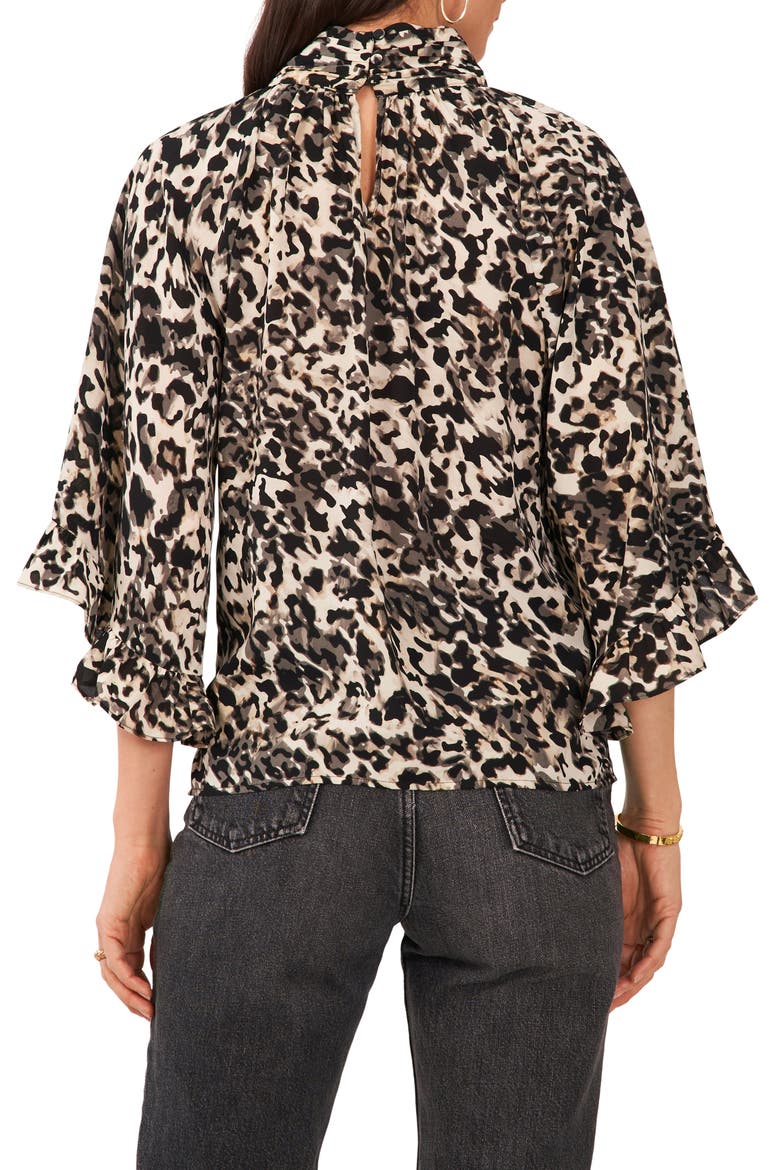 Leopard Print Keyhole Neck Ruffle Blouse, Alternate, color, NATURAL TAUPE