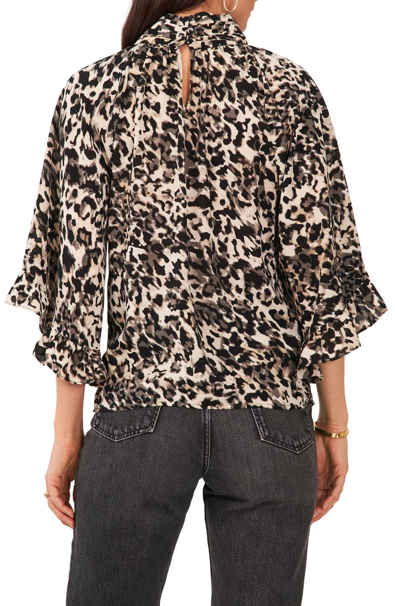 Vince Camuto Leopard Print Keyhole Neck Ruffle Blouse, Alternate, color,