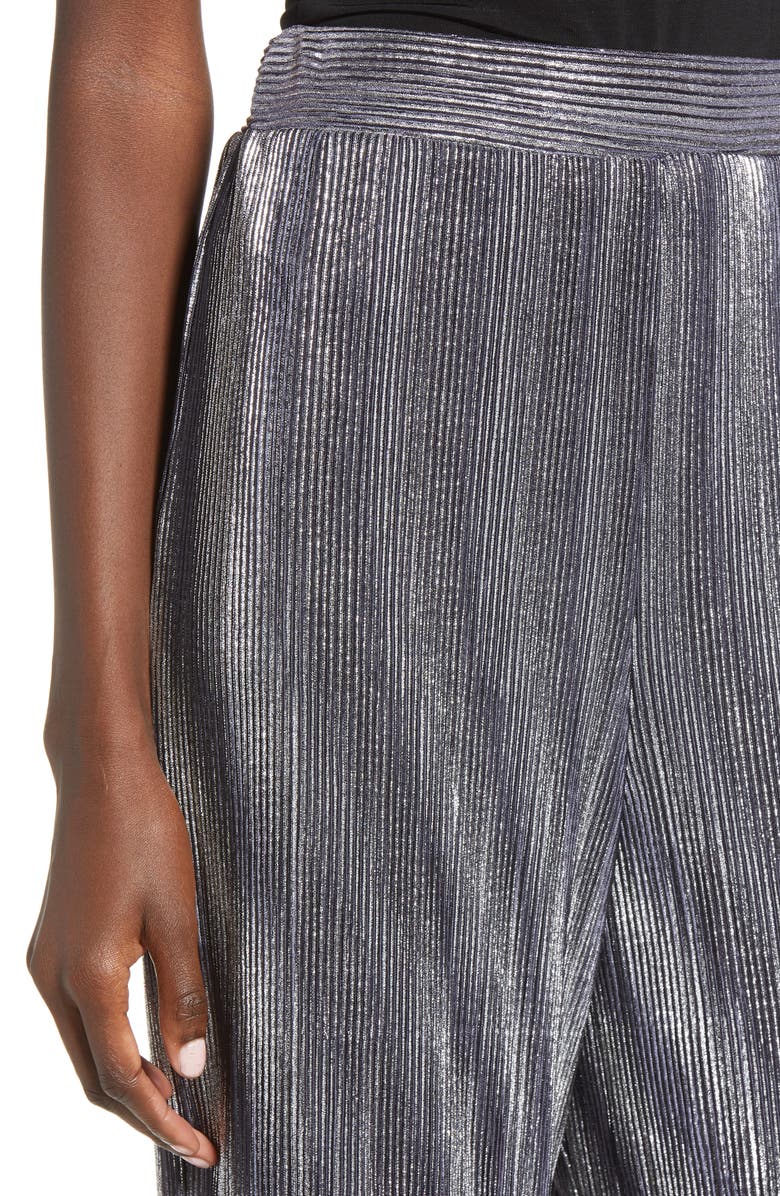 Love, Fire Metallic Mini Pleat Gaucho Crop Pants, Alternate, color,