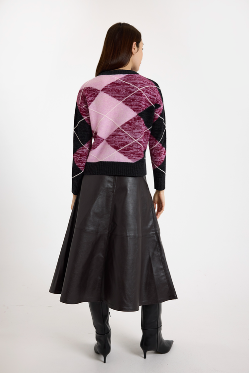 Brodie Pure Cashmere Argyle Crew Neck 100% Cashmere Sweater In Purple