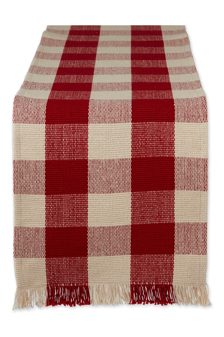 Checkered Fringe Cotton Table Runner, Main, color, RED